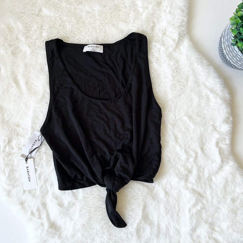 Aritzia Babaton Jeronimo Tank Top Knot Front Cropped Summer Black Size XS - Picture 3 of 10